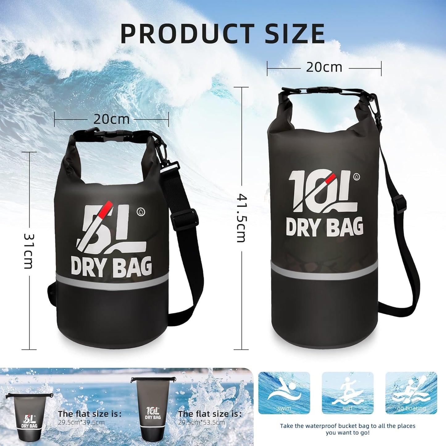 Skiennix Waterproof Dry Bag - 5L Lightweight Roll Top Storage Backpack with Reflective Phone Pouch | Ideal for Travel, Swimming, and Kayaking