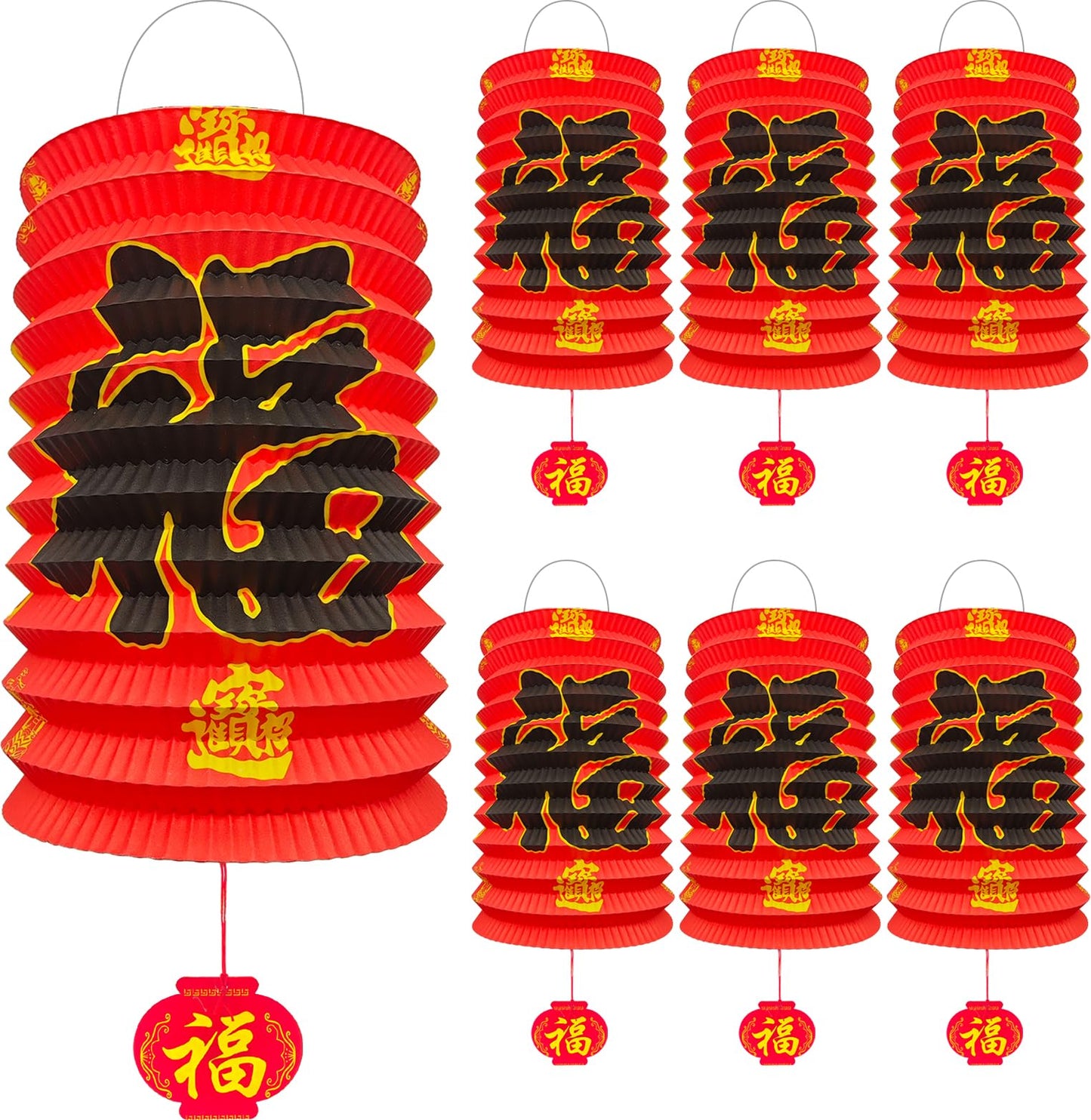 6Pcs Chinese New Year Decorations 2025, 6.3*9.8In Year of The Snake Red Fu Lanterns Lunar Spring Festival Ceiling Hanging Paper Lanterns Lamp Party Supplies Decor for Birthday Wedding Restaurant Store