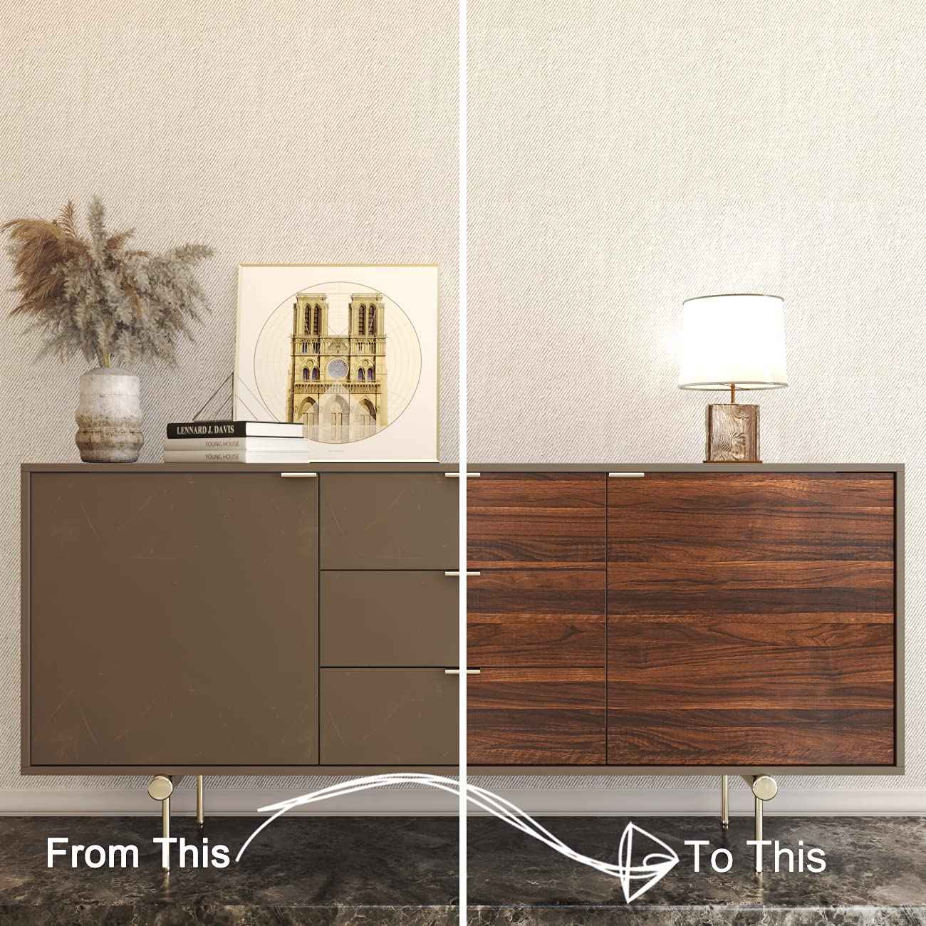 Decotalk Wood Contact Paper 17.7"x200", Walnut Wood Grain Contact Paper for Countertops, Wood Wallpaper Peel and Stick, Wood Look Contact Paper Removable, Wood Wallpaper for Bedroom Decorative