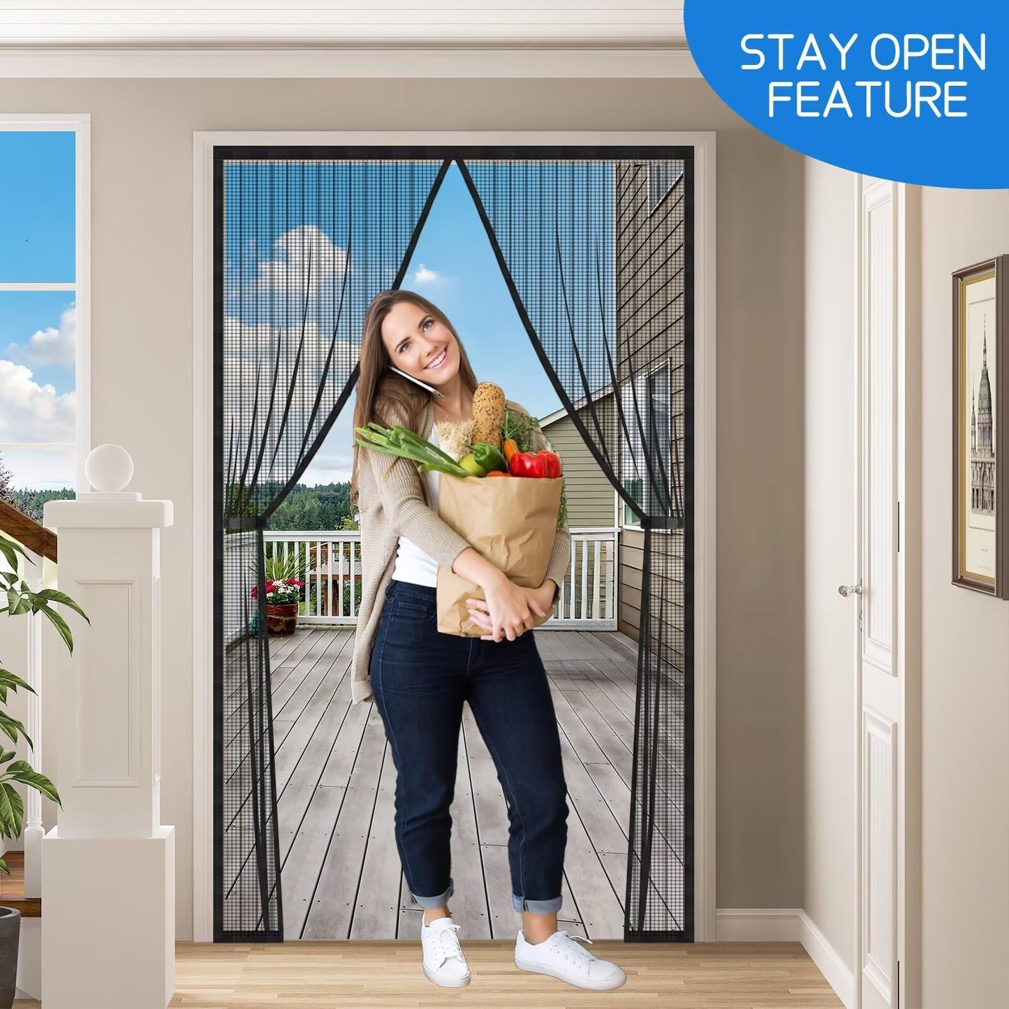 Screen Magnetic Door Closure Heavy Duty,Self Sealing,King Kong Mesh Outdoor Partition:Bug-Blocking Privacy Screen for Patio,Garden,Pet & Kid Friendly - Easy Install/Black 37x82in