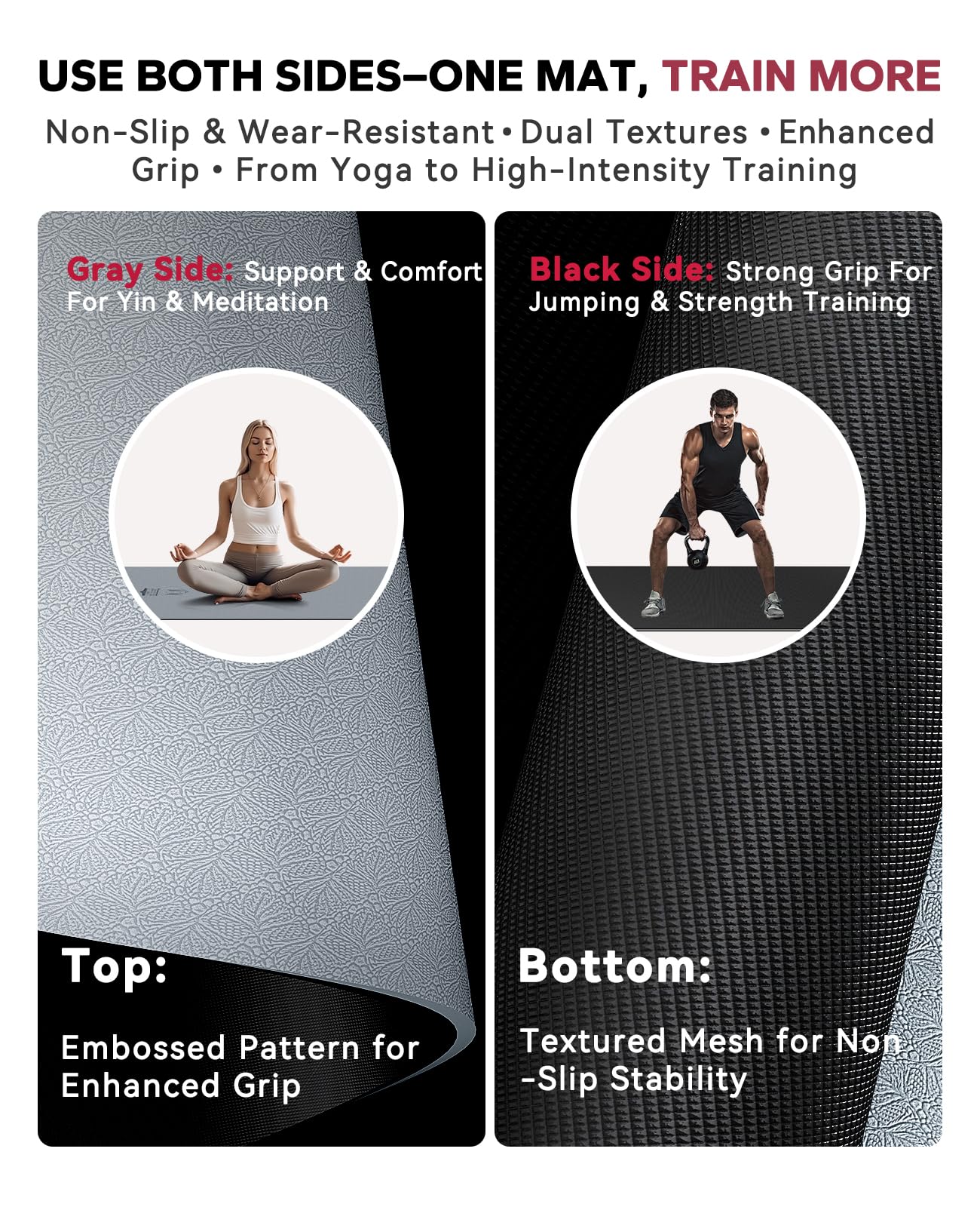 HAPBEAR Large Yoga Mat - 72"x36" Extra Wide Exercise Mat - 1/4" Thick Dual Color PVC | Anti-Slip Surface & High Cushioning - Ideal for Yoga, Pilates & Home Workouts - Bonus Mesh Bag