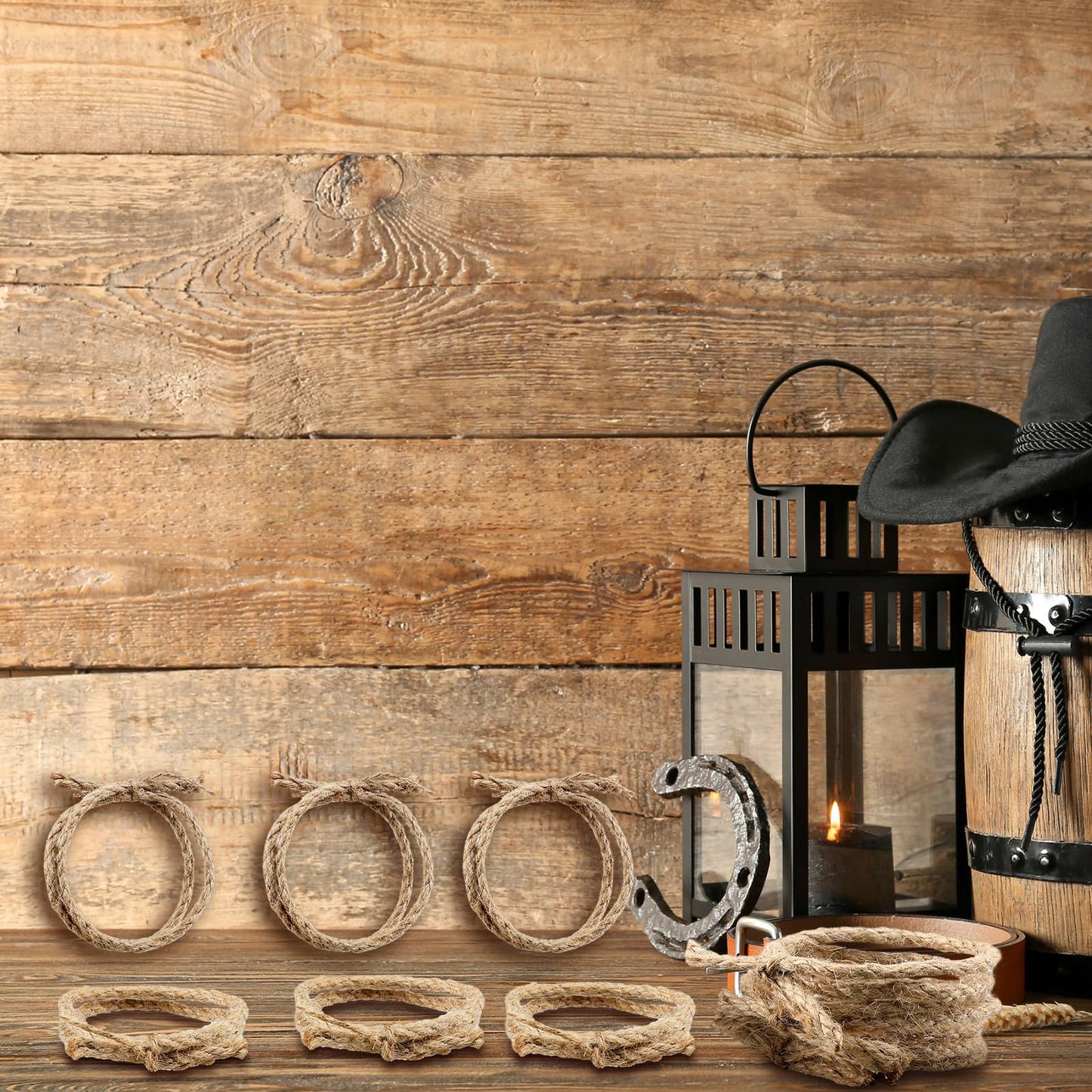 Wowangce 24 Pcs Western Themed Party Decorations Twisted Hemp Rope for Table Centerpieces Horse Rodeo Fall Harvest Craft