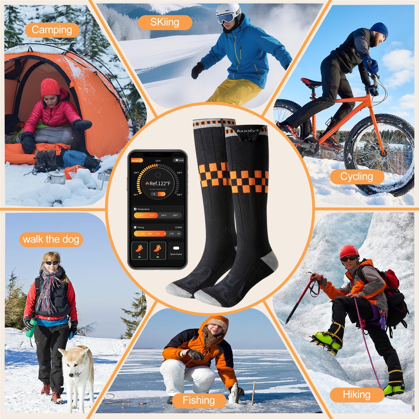Heated Socks with App Control for Men Women, 8500mAh*2 Battery Rechargeable, Electric Socks with 4 Heating Levels for Winter Warm, Skiing, Hunting, Camping, Hiking, Cycling, Outdoor