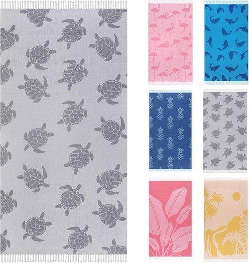 Genovega Oversized Cotton Beach Towels - Lightweight Quick-Dry Sandless Pool Towel | 72"x36" Grey Turtle