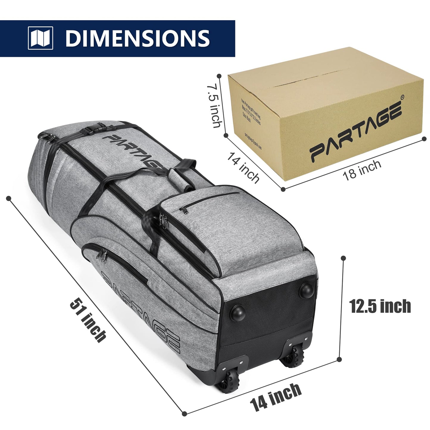 Partage Golf Travel Bag with Wheels, Golf Travel Case for Airlines, 900D Heavy Duty Oxford -Gray