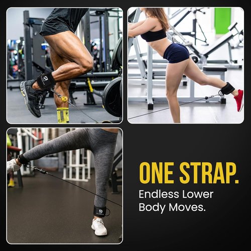 Bay Gear Co. Ankle Straps - Durable Neoprene Padded Design for Cable Machine Glute Workouts | Adjustable Fit, Slick Black