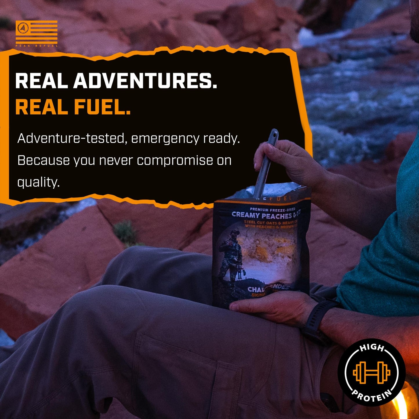 Peak Refuel Creamy Peaches and Oats | Chad Mendes Signature Meal | Premium Freeze-Dried Variety Meals | Hunting, Survival, Camping, Backpacking Food | High-Protein Game Meats | MRE | Made in USA