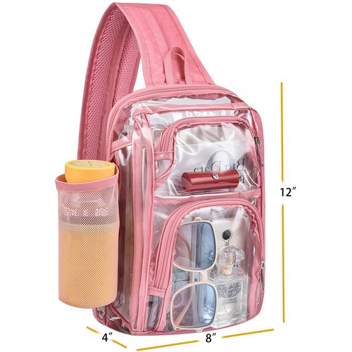 Busiuw Clear Backpack Stadium Approved Sling Bag with Adjustable Reinforced Straps, 3 in 1 Crossbody Bag for Festivals and Games (Pink)