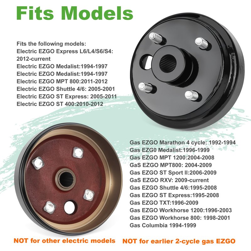 10L0L Golf Cart Brake Drum Assembly, 30 Teeth Spline 1 Inch Large Hole Brake Hub Replacement for EZGO 4 Cycle Gas 1991-Up TXT RXV Marathon Medalist Columbia, OEM# 21807-G1 21807G1 41843-94 (1 Pack)