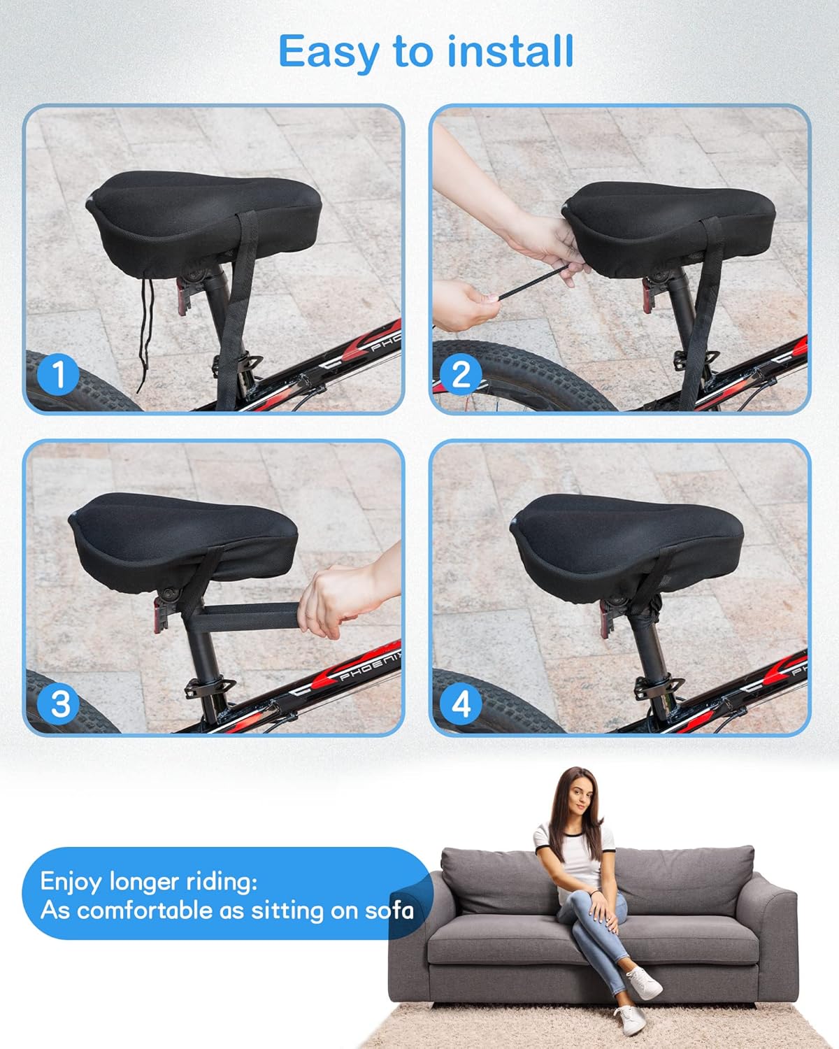 Skiennix Bike Seat Cushion - Gel Cover for Ultimate Comfort | 11x10 Inch for Indoor & Outdoor Use