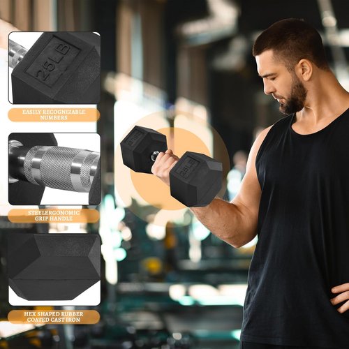 BalanceFrom Rubber Coated Hex Dumbbell Weight Set - Versatile 100LB, 150LB, or 200LB Options | Includes Storage Rack