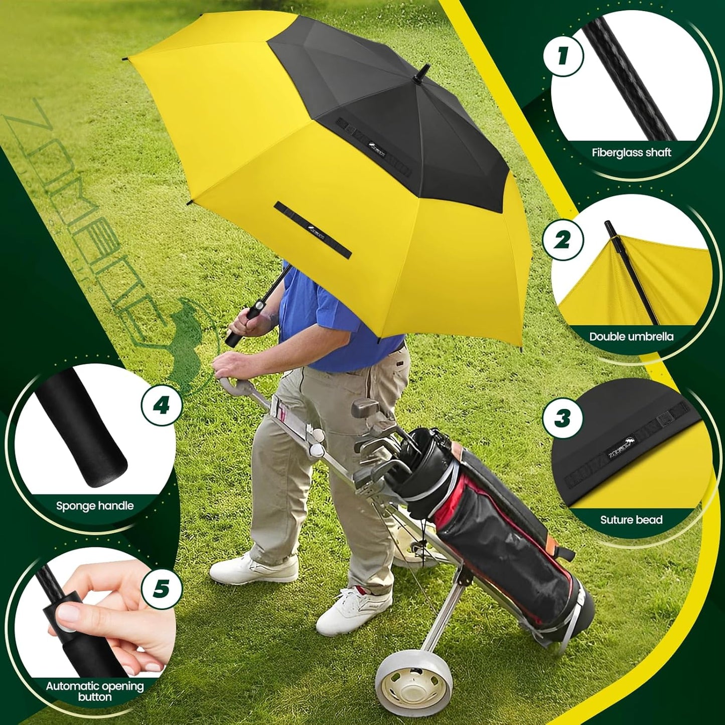 ZOMAKE Golf Umbrella - Large 62/68 Inch Windproof Double Canopy for Rain & Sun Protection