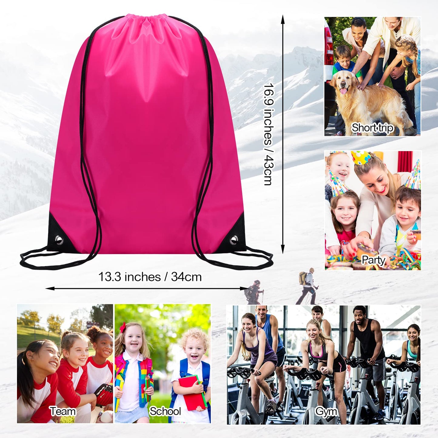 Shappy Drawstring Backpack Bulk Sports Gym Cinch Bag Polyester String Bag for Men Women(10 Colors,100 Pcs)