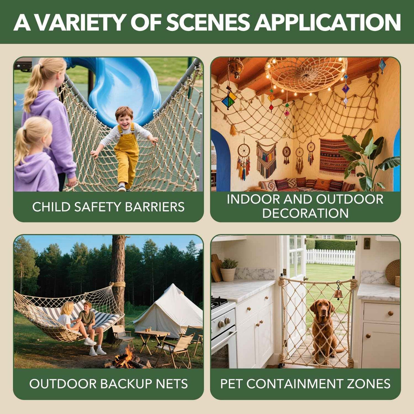 Jute Hemp Rope Net - 3.3x6.6FT, Balcony and Stair Barrier, Playground Safety Nets, Outdoor Climbing Nets, Perfect for Indoor/Outdoor Wall, Garden, or Hammock Decor Net