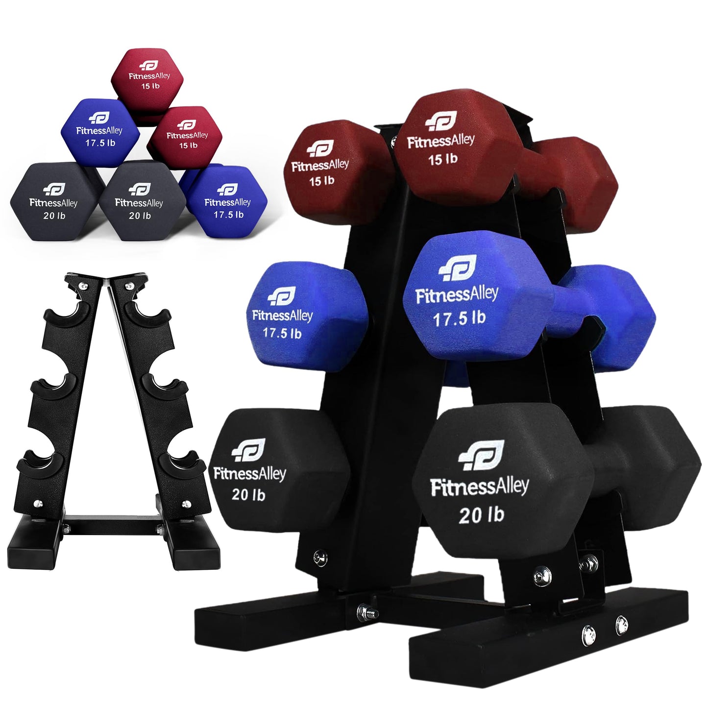 Fitness Alley 3 Tier Dumbbells Storage Rack - 120 LB Capacity Dumbbells Weight Rack - 2.0MM Thickness Weight Organizer Stand for Home Gym - Easy Assembly