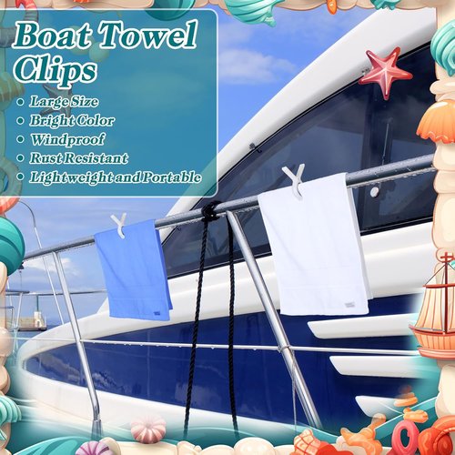 Hushee Marine Boat Rail Towel Clips - Storm-Proof Large Organizer for Pontoon & Beach | 8 Pack