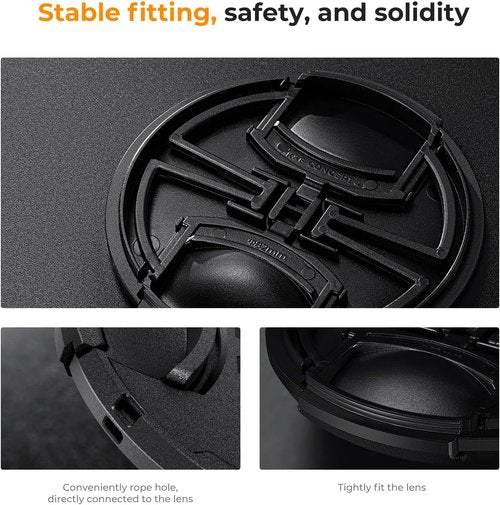 K&F Concept 37mm Lens Cap Cover - 4-in-1 Center Pinch Design with Anti-Loss Leash & Microfiber Cloth