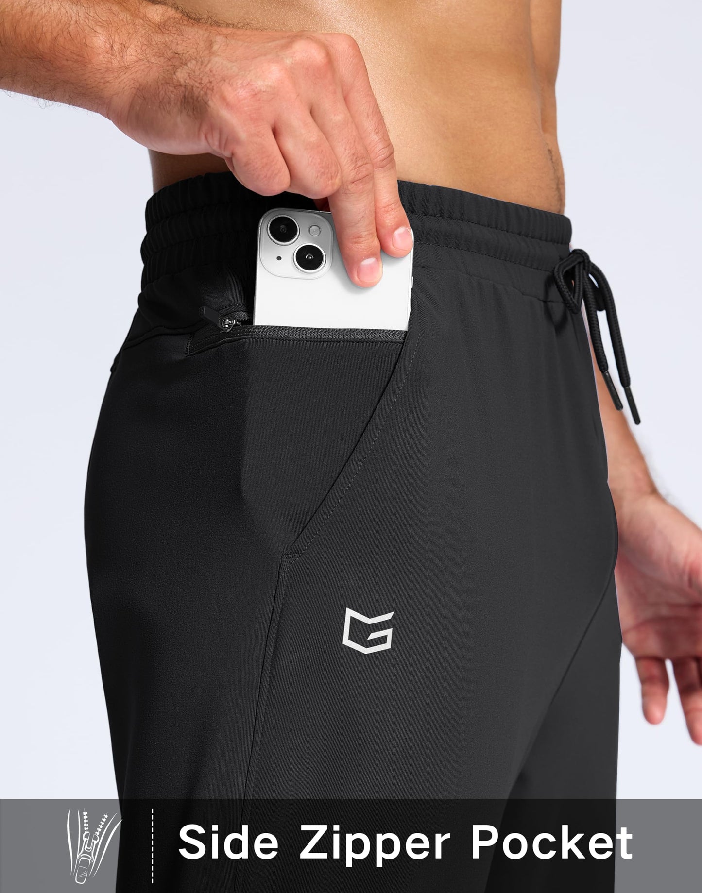 G Gradual Men's Fleece Lined Pants with Zipper Pocket Winter Warm Athletic Joggers Sweatpants for Men Workout Running Gym(Black,L)