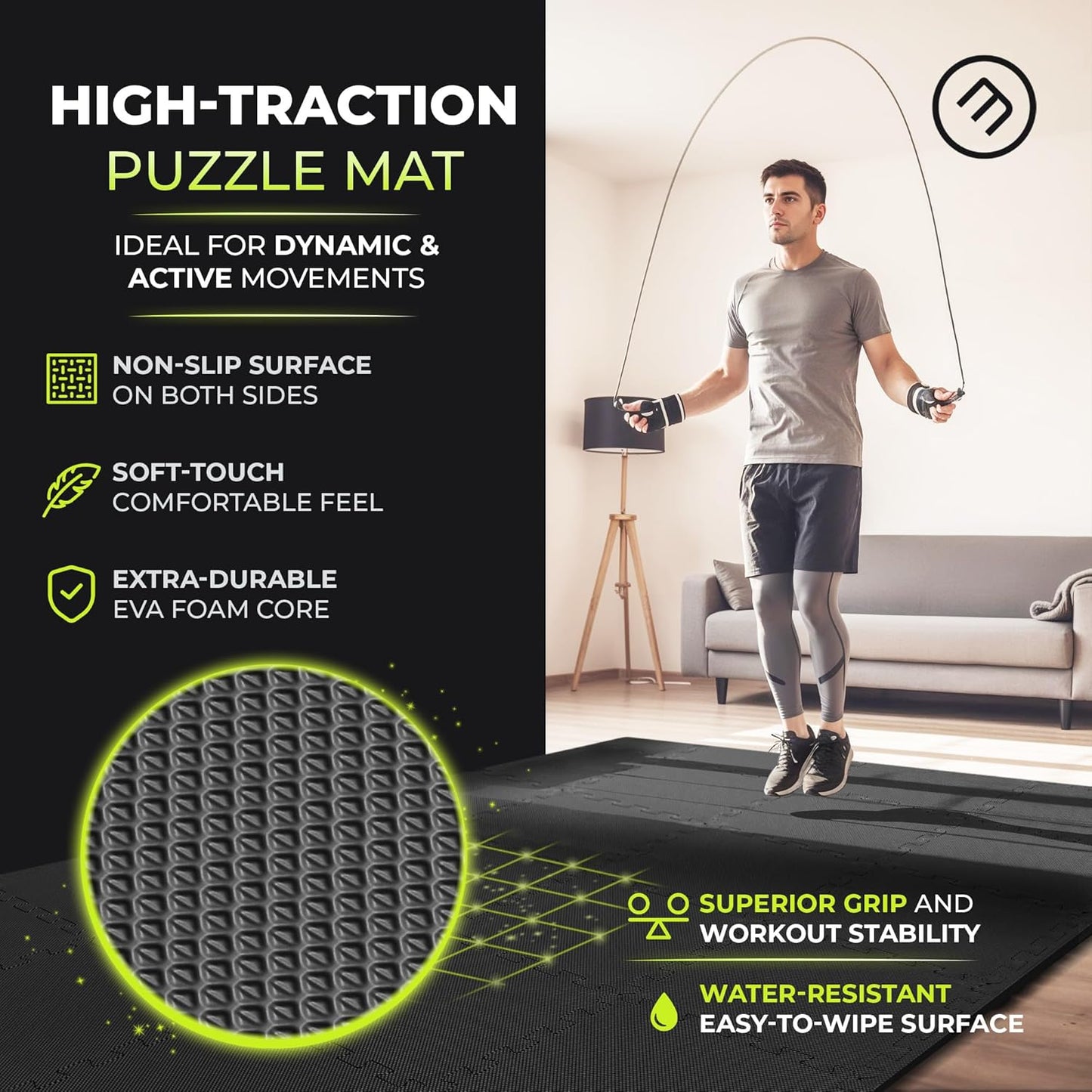 Bemaxx Gym Mats Set - 18 Pcs EVA Interlocking Foam Floor Tiles | 12.6"x12.6"x0.4" | Durable Protective Flooring for Home Workout & Fitness