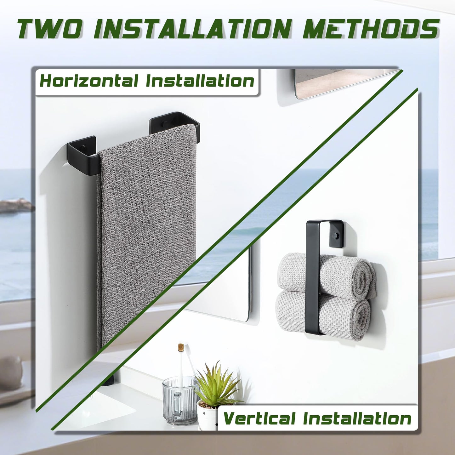 Alise Hand Towel Holder Black Towel Bar for Bathroom Wall Mount,SUS304 Stainless Steel Towel Rack for Bathroom and Lavatory,Kitchen,8'' Bath Towel Hanger Towel Rail