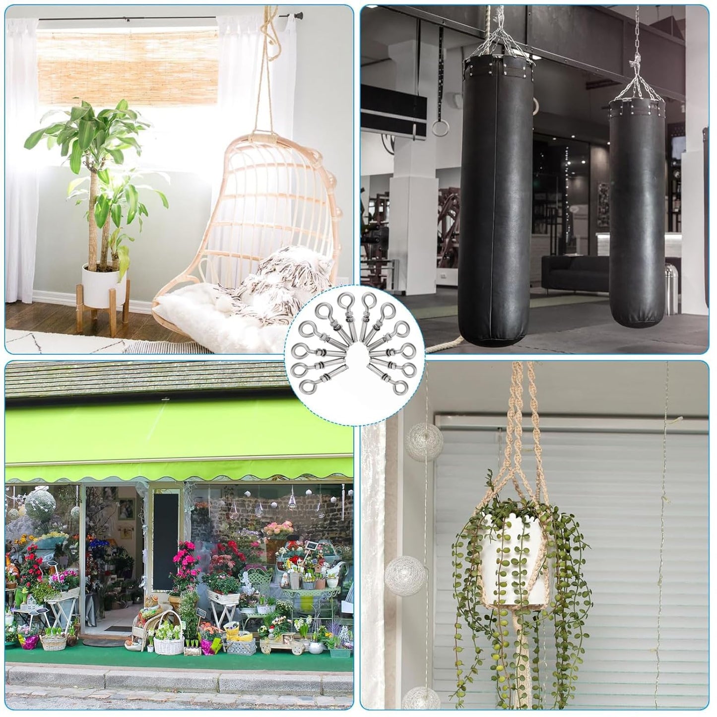 Concrete Eye Bolts 12Pcs, M6 Eyebolt Bolts Stainless Steel Concrete Anchor Eyebolt Screw Hooks, Heavy Duty Brick Anchors Eyebolts Expansion Screw Lifting Ring Bolt Fastener 1/4inch for Concrate Wall