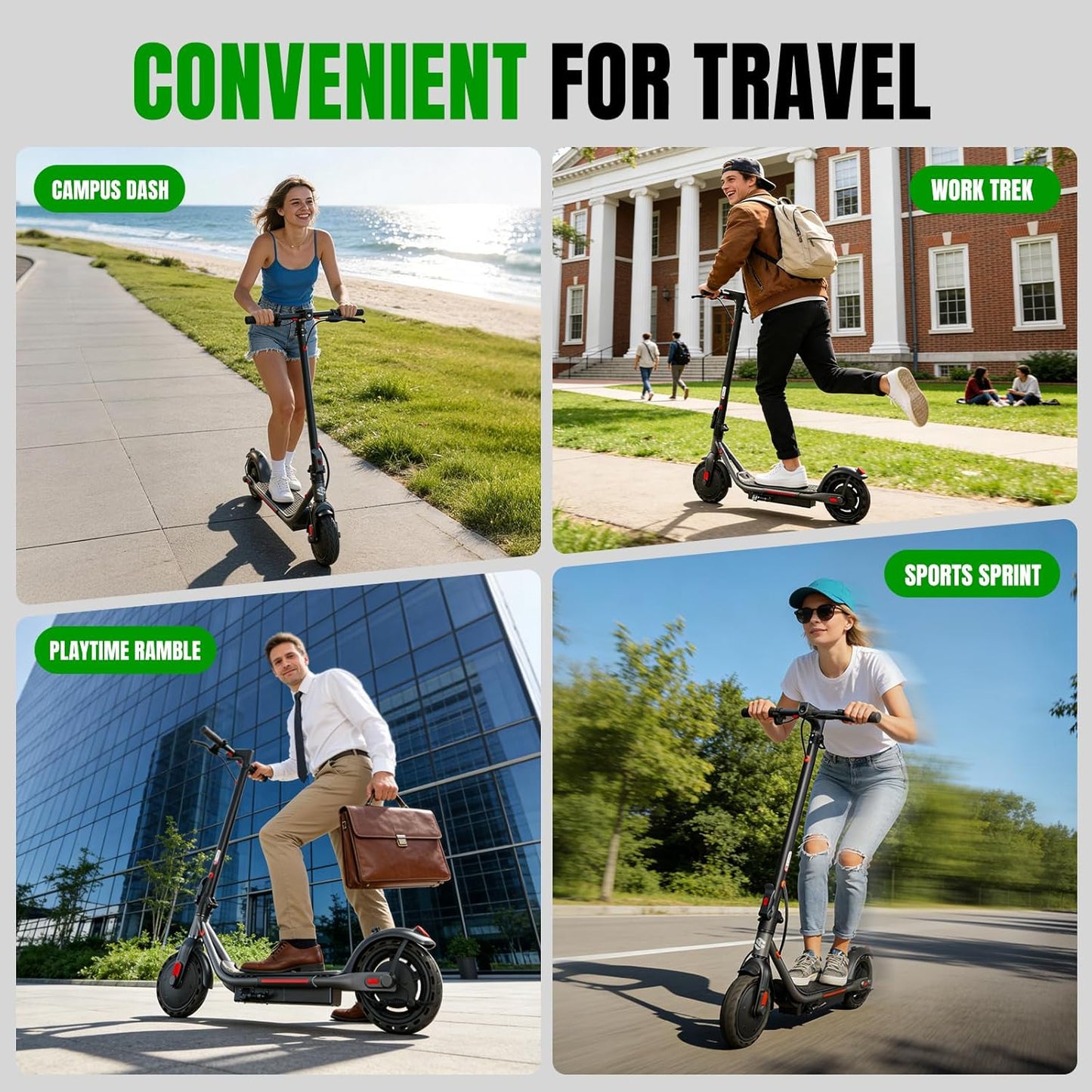 YHR Electric Scooter - Powerful 350W/500W Motor, 20 Miles Range, 8.5"/10" Solid Tires | Dual Braking System