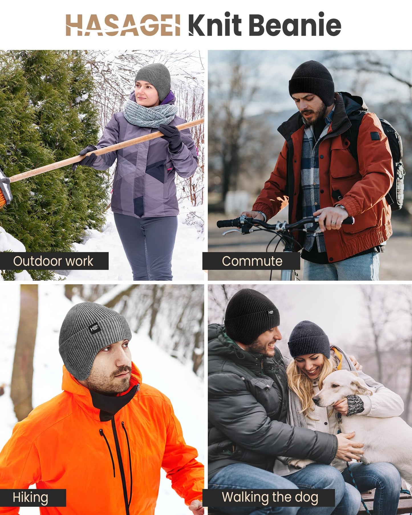 HASAGEI Ear Protection Beanie Hats for Men & Women - Warm Winter Knit Hats for Outdoor Hiking, Skiing, Running, Dog Walking