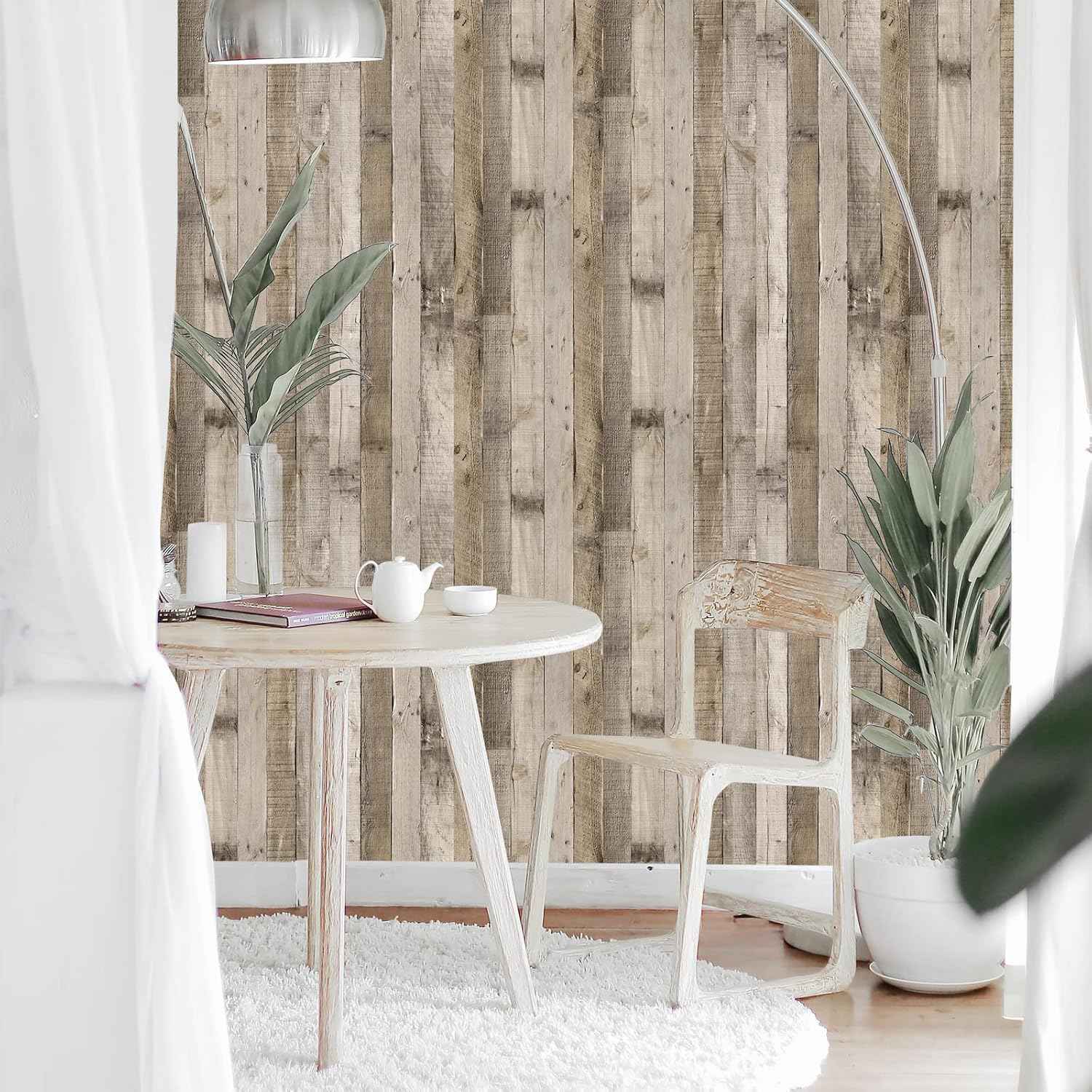 Natural Grey Wood Contact Paper - 17.3" Peel and Stick Wallpaper for Home Decor