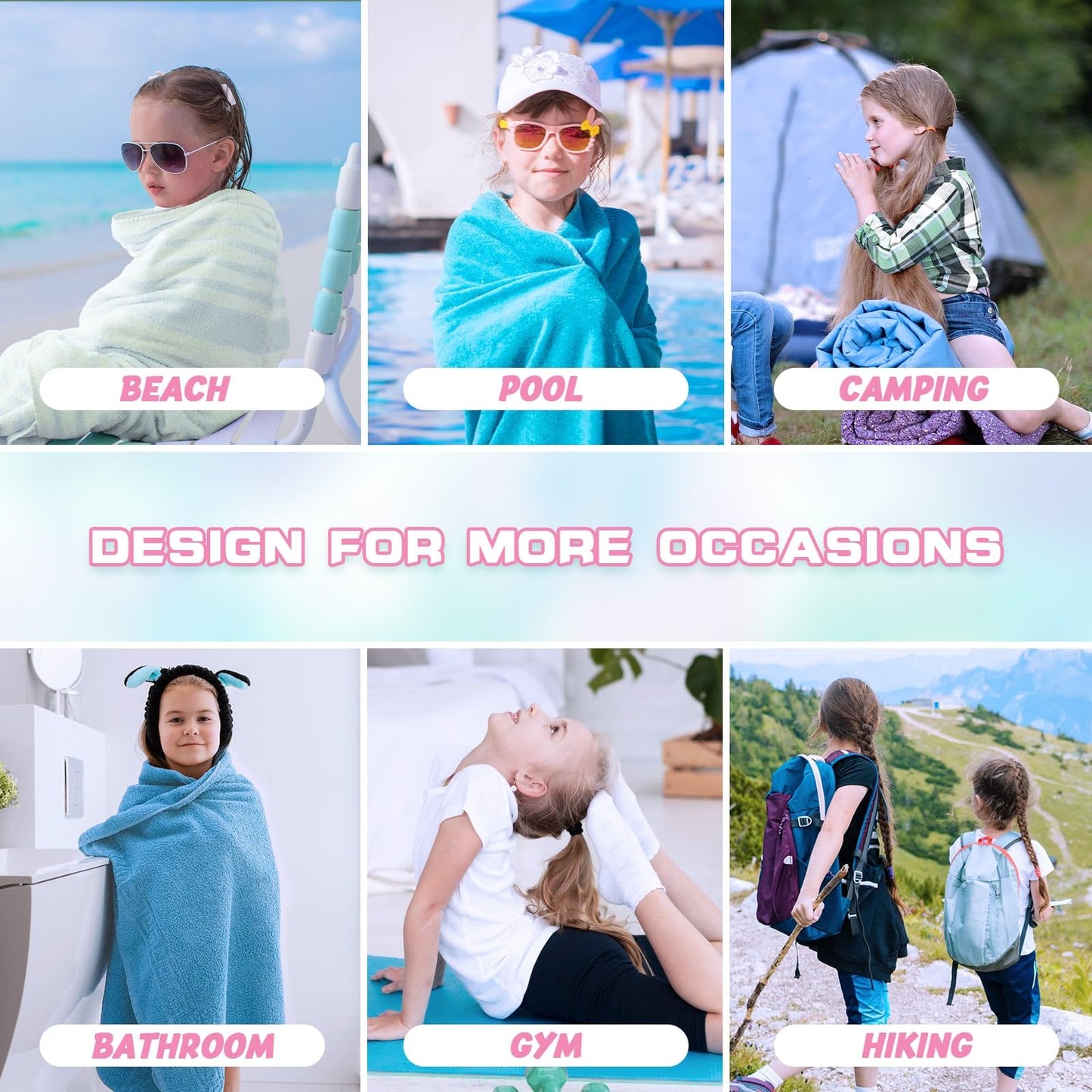 WERNNSAI Kids Beach Towel for Girls - 30” x 60” Ice Cream Sand Free Swim Towels for Girls Bath Pool Camping Travel Towel Quick Dry Ultra Absorbent Super Soft Beach Blanket Bath Shower Towel