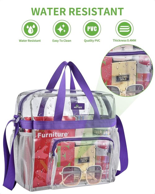 MAY TREE Clear Bag for Stadium Events 12×6×12 Clear Tote Lunch Bag with Reinforced Straps for Work, Sporting Events and Gym
