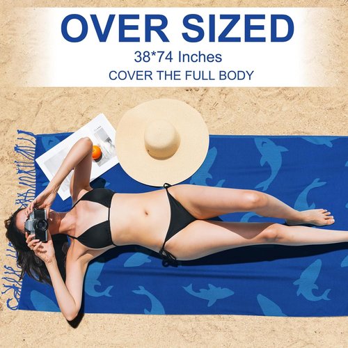 Genovega Oversized Cotton Beach Towels - Lightweight Quick-Dry Sandless Pool Towel | 72"x36" Blue Whale