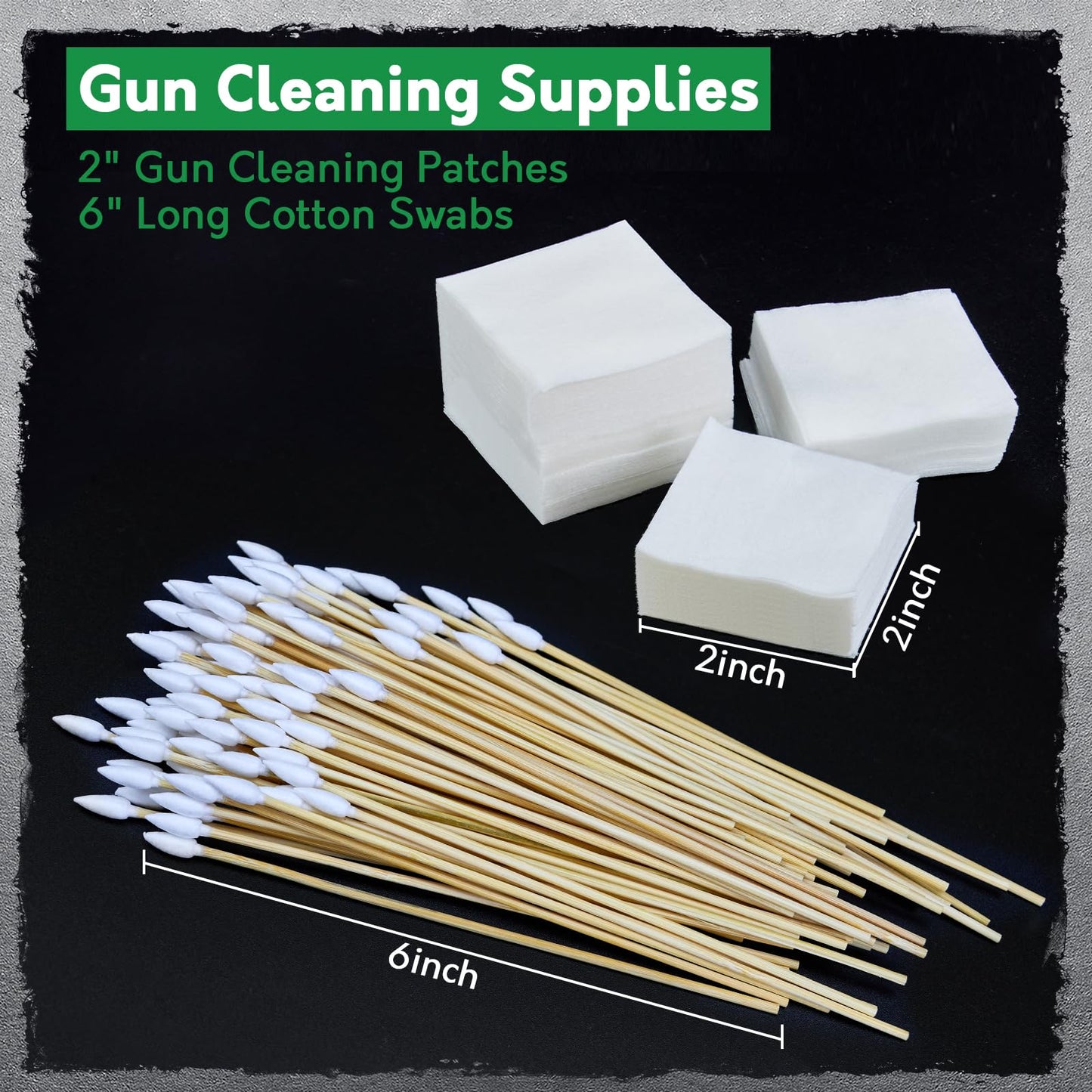 Gun Cleaning Kit - Gun Cleaning Patches and Cotton Swabs in Storage Box, 6" Long Cotton Swab & 2" Lint Free Pad - Highly Absorbent, Essential Supplies for Barrel and Bore Care