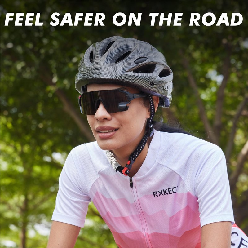 TriEye Cycling Glasses with Rear-view Mirror for Men & Women - UV-400 Sports Sunglasses Cycling Goggles - Durable and Lightweight (High Definition Smoke)