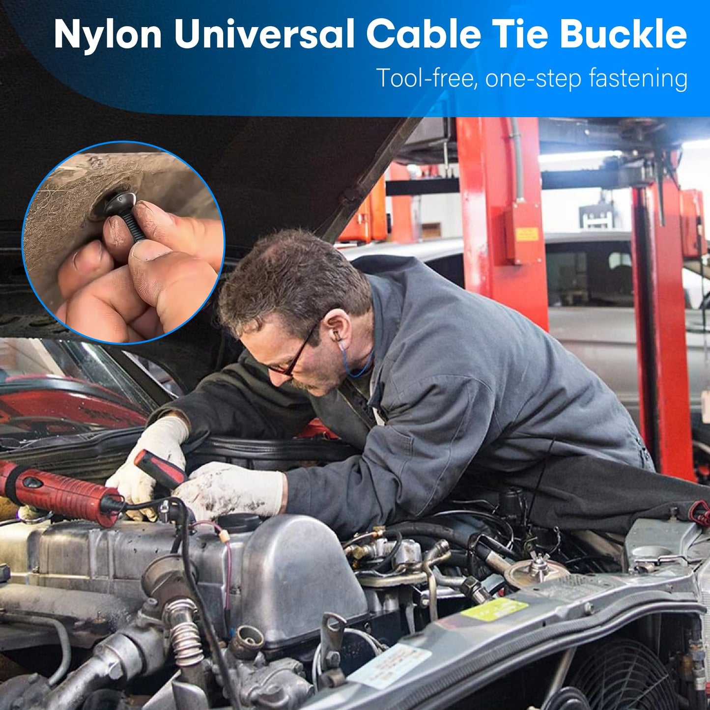 QINGLER 100PCS Nylon Universal Cable Tie Buckle, Upgrade Both-side Self-Locking Zip Tie Clips, Auto Parts Fastener for Car Fender Trunk Repair, Bumper Retainer, Wire Bundling