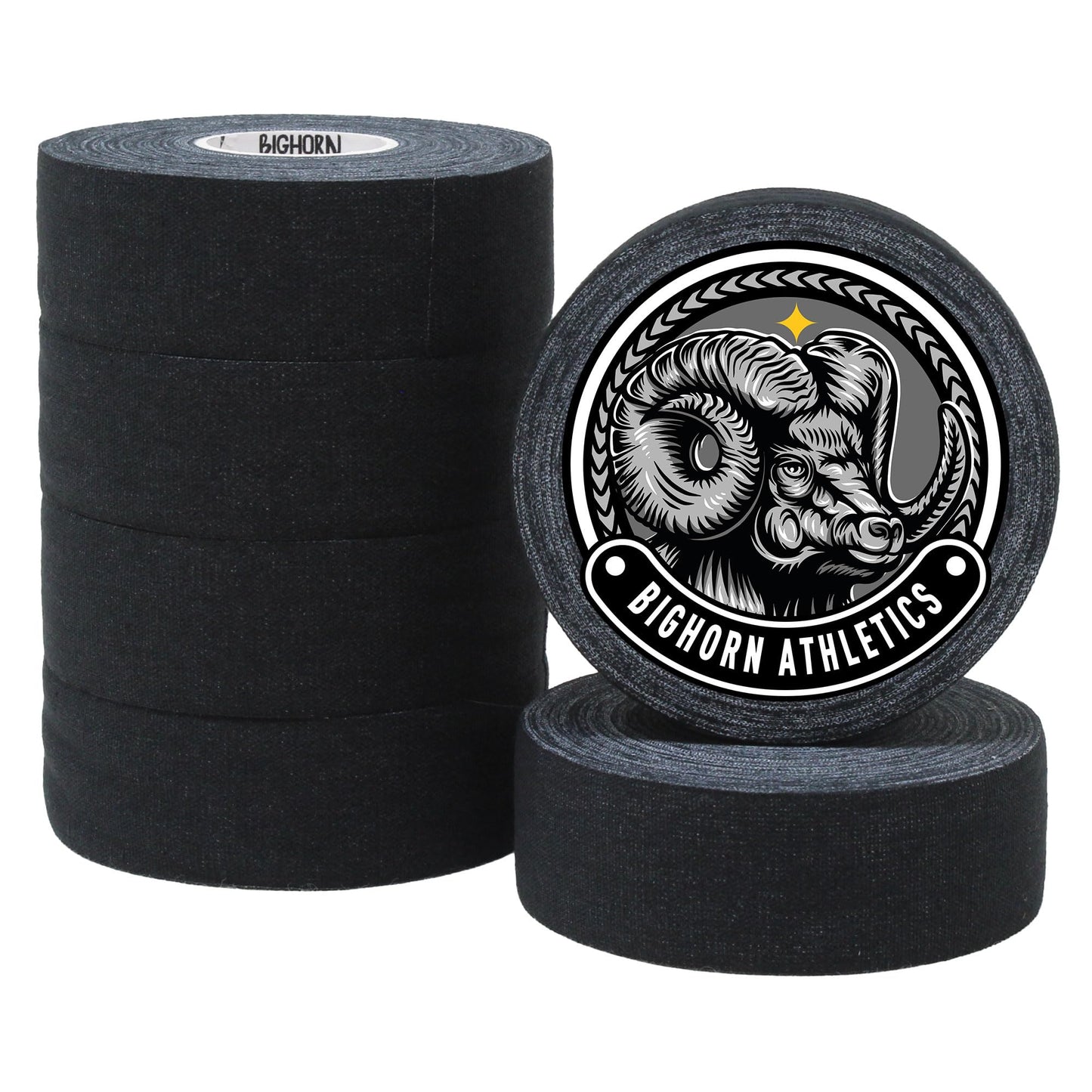 Bighorn Athletics Boxing & Athletic Sports Tape, Extra Sticky, 1-Inch x 45-feet, 6-Rolls (Black)