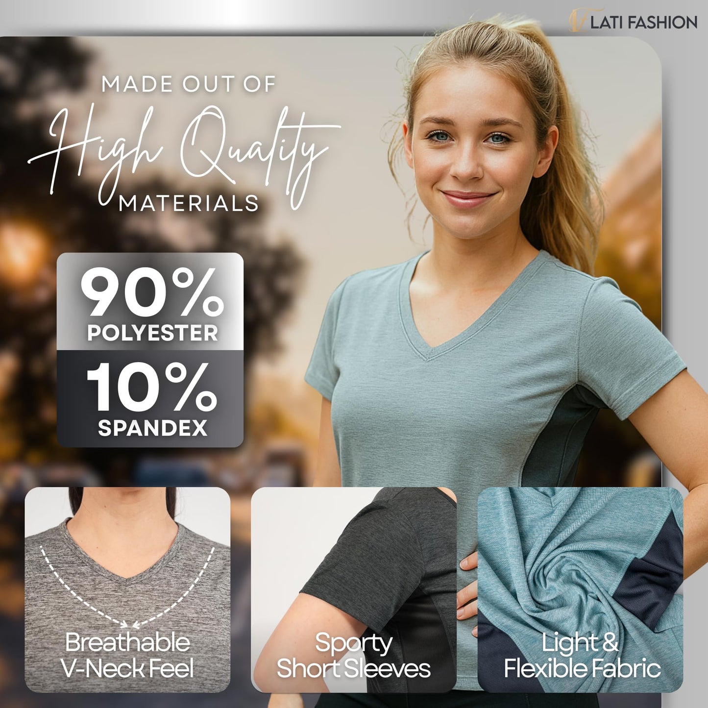 Lati Fashion 5 Pack Dry Fit Shirts for Women Workout Tops Short Sleeve V Neck Womens T Shirts for Yoga Running Pilates S-3X (US, Alpha, Large, Regular, Regular, Set6)
