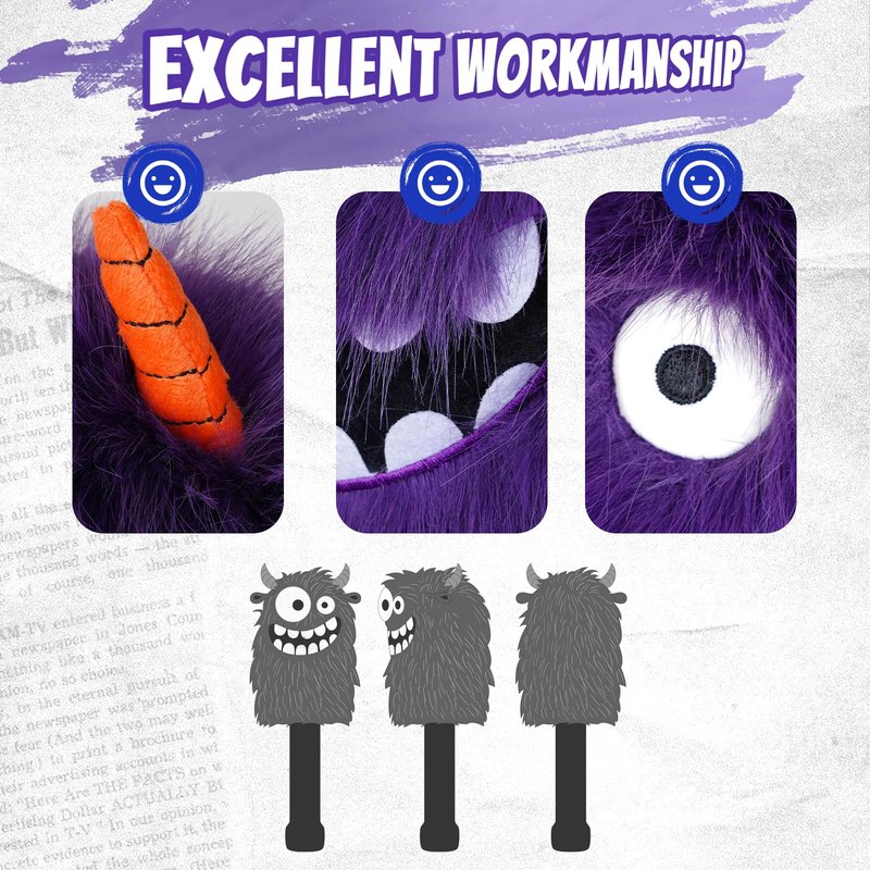 LZFAN Funny Golf Headcover, Animals Plush Driver Headcover Fairway Hybrid Headcover, Golf Club Head Covers Gift for Men Women Purple Monster