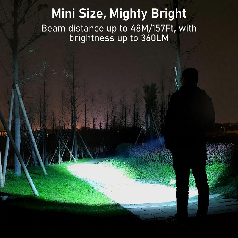 Blukar Rechargeable EDC Flashlight, 360L Mini Keychain Flash Light with 3 Lighting Modes, Memory Function, Waterproof, Compact and Portable Pocket Light for Everyday Carry, Emergency,Camping,Outdoor