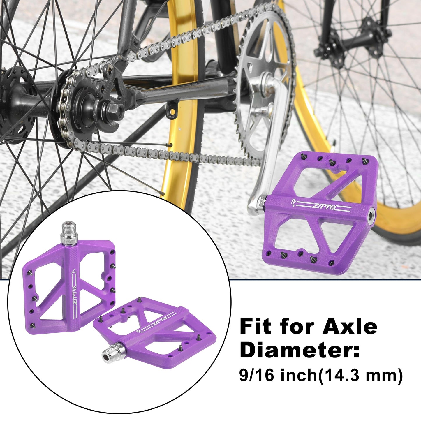 X AUTOHAUX 1 Pair Nylon Rear Foot Peg Flat Pedal Footrests Universal Purple Fit 9/16 Inch Axles BMX MTB Bike Bicycle