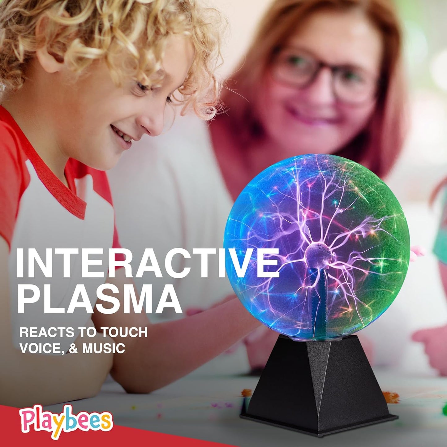 Playbees 7-Inch Colorful Plasma Ball - Tesla Coil Globe with Multicolor Lightning Effects for Parties & STEM Learning