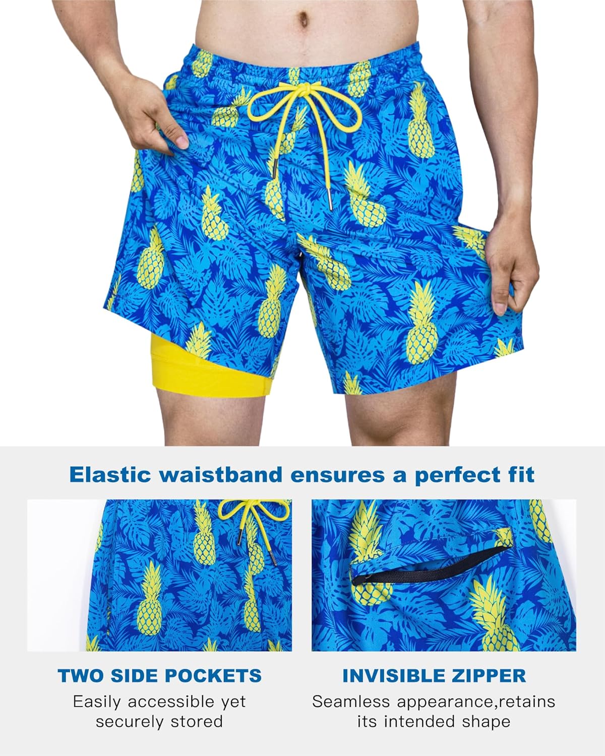 SURF CUZ Men's Swim Trunks - Quick-Dry 7" Swim Shorts with Compression Liner for Ultimate Comfort