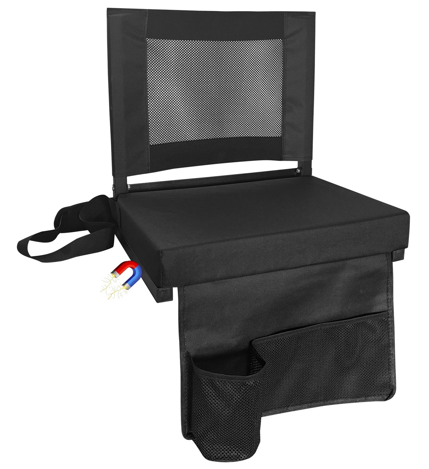 MOIICARE Stadium Seats for Bleachers with Back Support, Bleacher Chairs with Backs and Cushion Wide, Portable Folding Seats with Magnetic Bottom Strips, Includes Shoulder Strap - Black (1, Black)