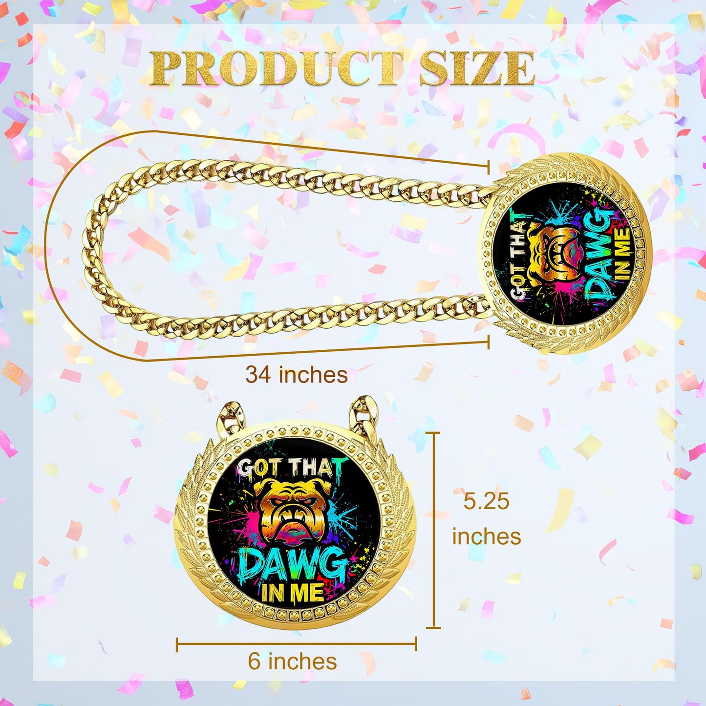 Goutoports Got That Dawg in Me Turnover Chain - Bulldog Splash Art 6 Inch Big Medal Award, Motivational Prize Gift for Tenacious Competitors & Football MVP Funny Gag Gifts