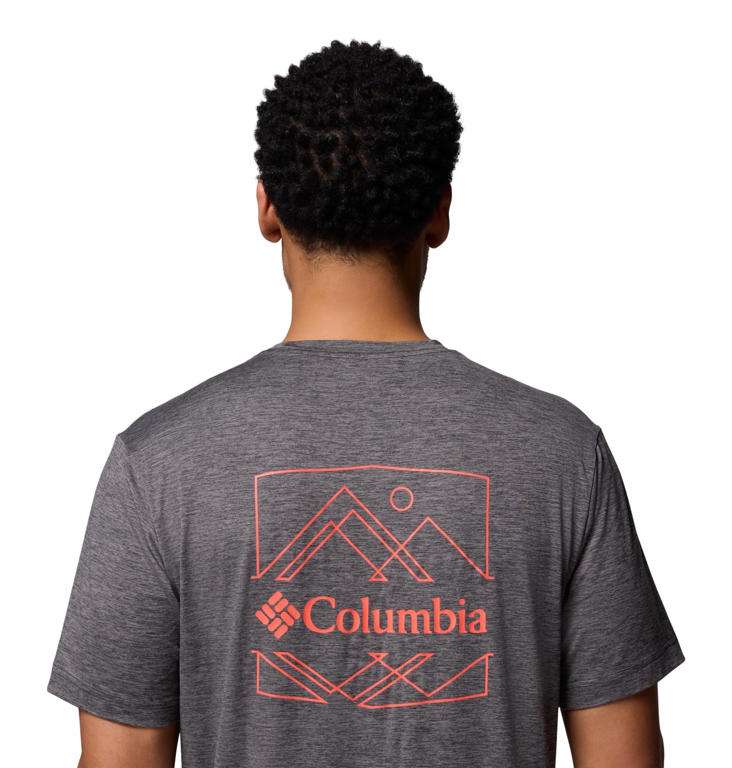 Columbia Mens Kwick Hike Back Graphic Short Sleeve Tee, Black Heather/Linescape, X-Large
