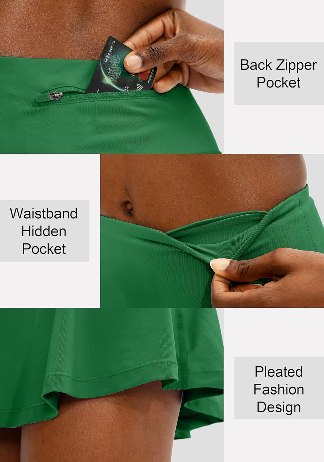 SANTINY Women's High Waisted Pleated Tennis Skirt - 4 Pockets for Athletic Comfort & Style