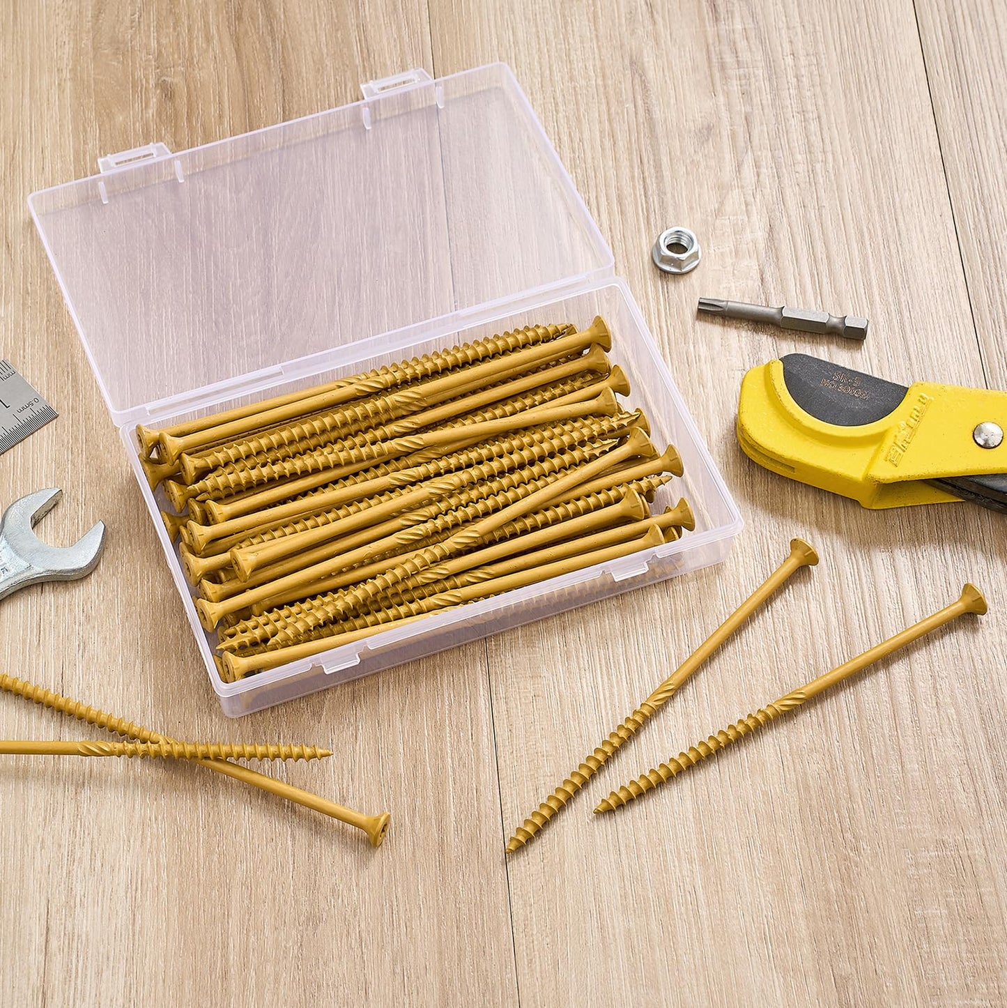 Aandxmok 50 PCS(1.22lb), #10 x 5 Deck Screws, Wood Screws 5 Inch, Rust Resistant, Star/Torx Drive Head, Self-Tapping Point, Dampening Knurled, Outdoor Wood Screws, T25 Star Bit Included