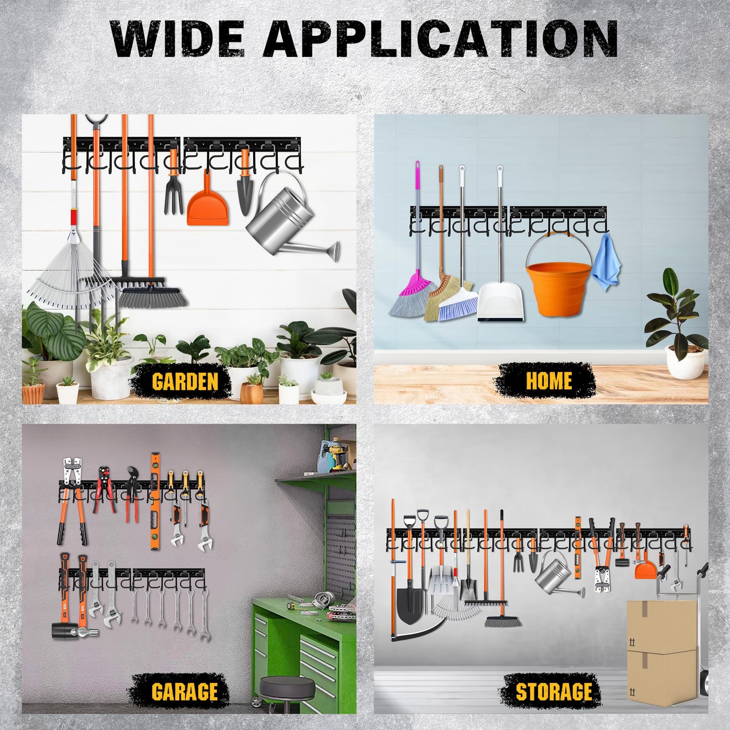 ELEAD 68'' All Metal Adjustable Garden Tool Organizer: Garage Tool Organizer Wall Mount with Black Hooks, Garage Organizers and Storage, Tool Hangers for Shed