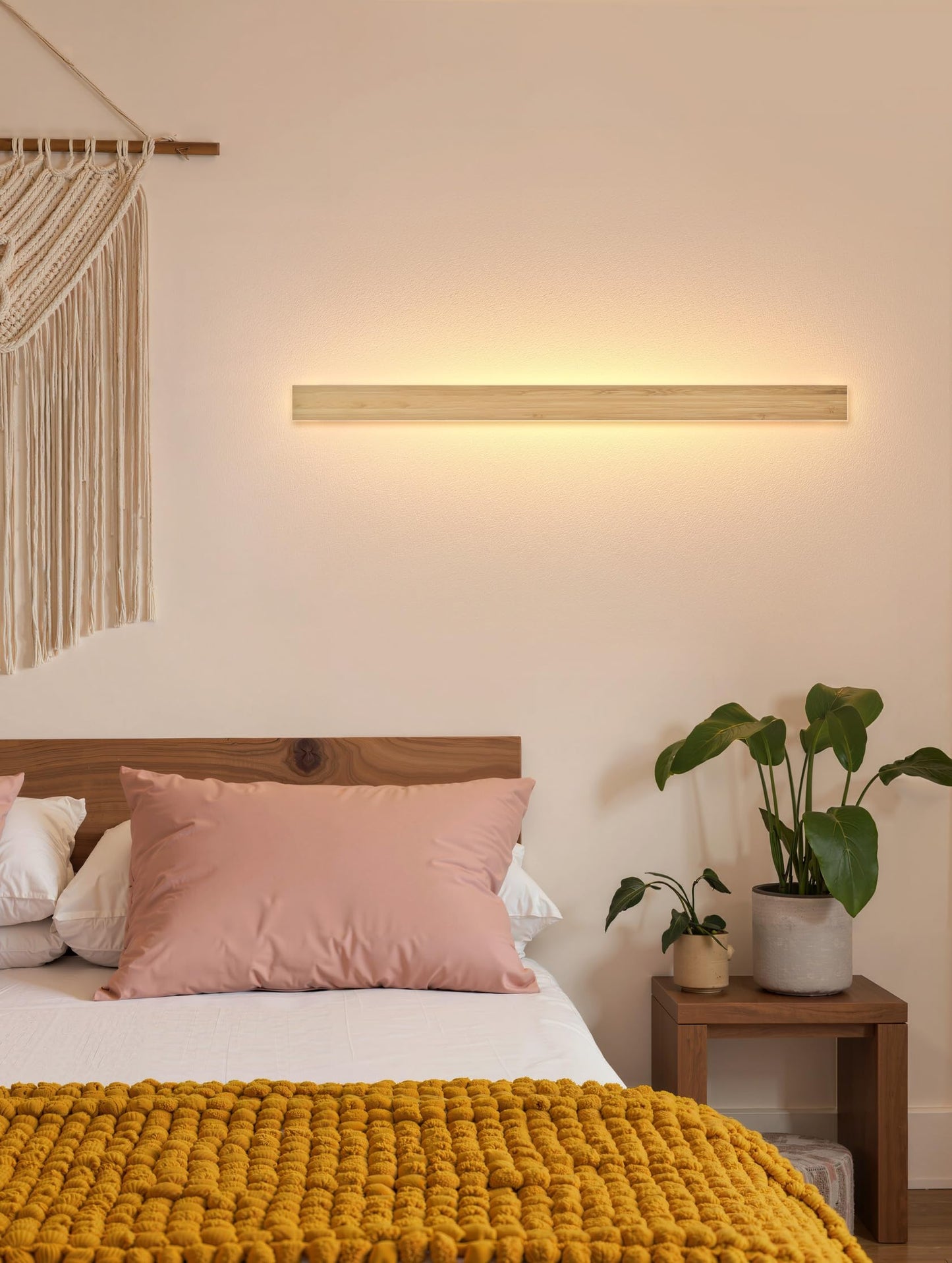 Modern Plug in Long Wall Sconce 45.2‘’ LED Bamboo Wall Lights 35W Long Strip Indoor Wall Lamp 3000K with 6.5FT Plug in Cord and On/Off Switch on The Cord for Living Room Hallway Stairwell