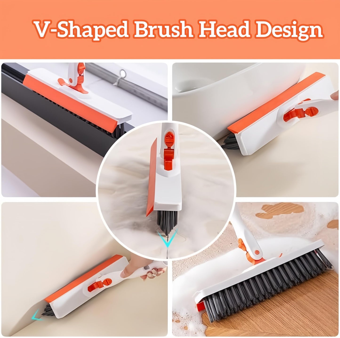 53''Grout Cleaner Brush with Long Handle,2 in 1 V-Shape Grout Line Scrubber 180°Adjustable for Crevice, Tile Line, Shower, Kitchen, Bathroom