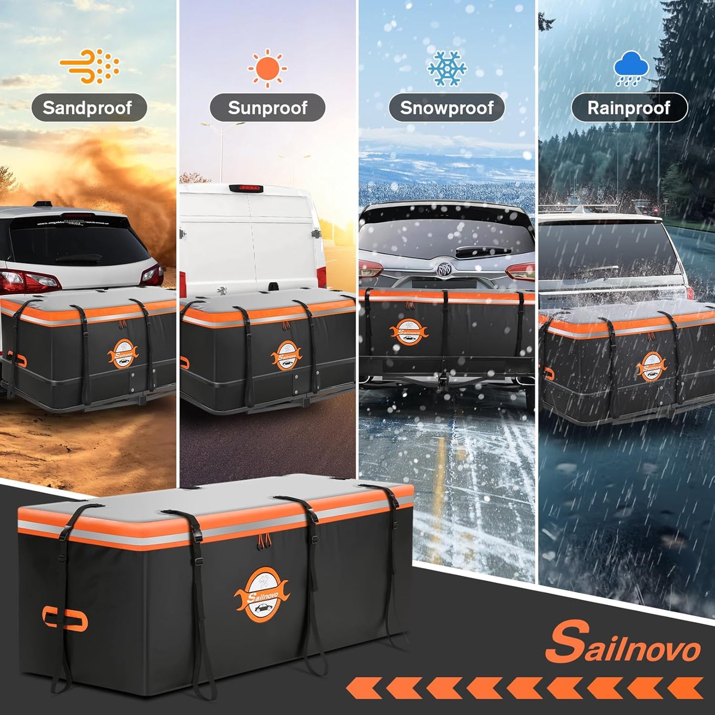 Sailnovo Waterproof Hitch Cargo Carrier Bag - 20 Cubic Feet Soft Shell Design | 8 Reinforced Straps & Lock